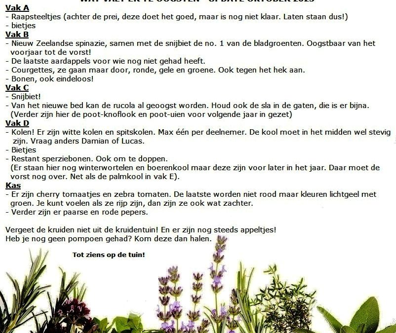 Oogst Update oktober 2023